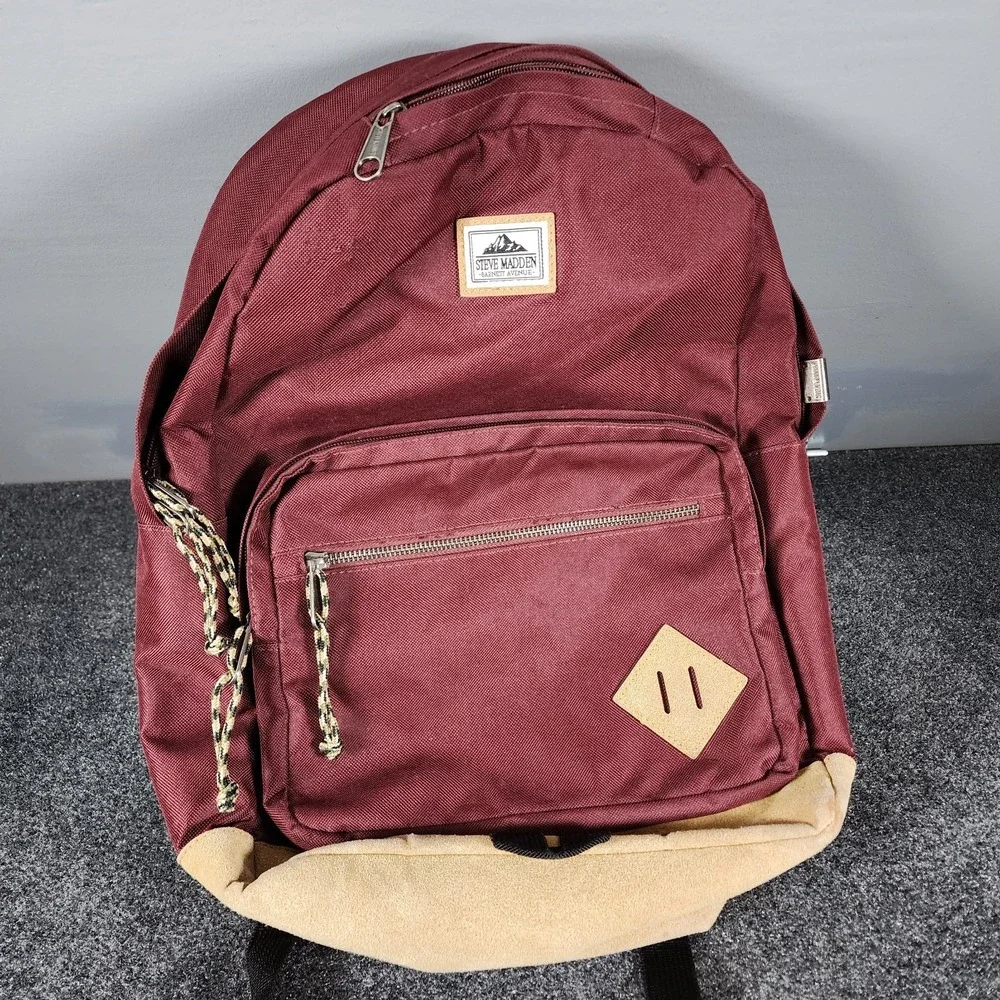 Steve Madden Classic Sport Backpack Oxblood Burgundy‎ Tan Base School Travel